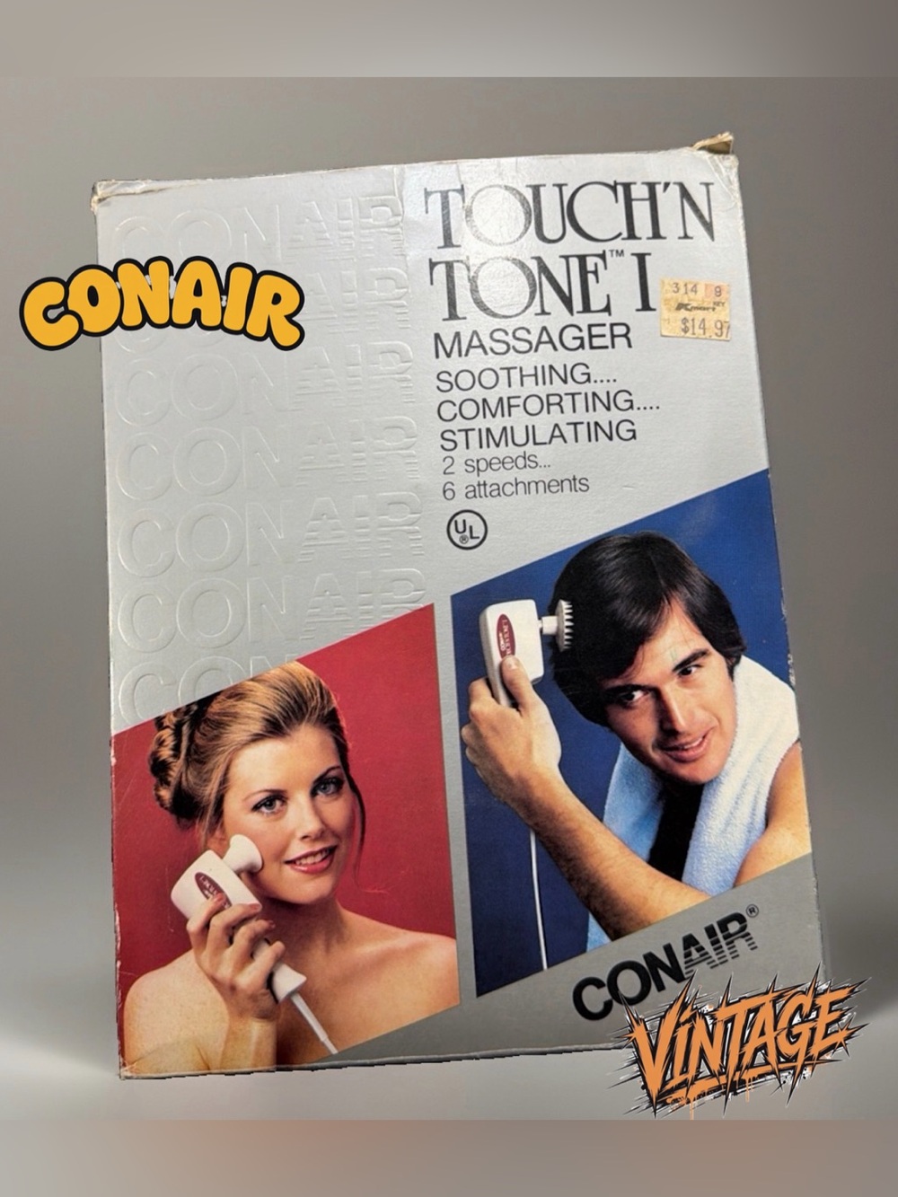 Vintage 1982 Conair Touch'N Tone I Massager HM11 2 Speed 6 Attachments WORKS Box
